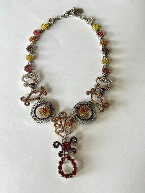 Vintage Rodrigo Otazu Amber Multicolor Rhinestone Necklace